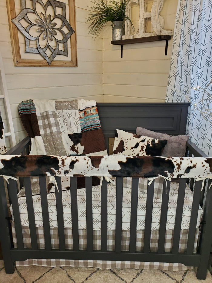 Neutral Crib Bedding- Farm House Check and Cow Minky Collection - DBC Baby Bedding Co