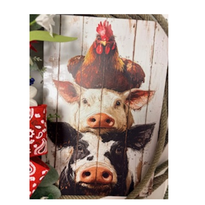 Farmhouse Friends Lasso Wreath  Red, Black White & Gold, Florals with Western  Charm 25 x 28 Inches