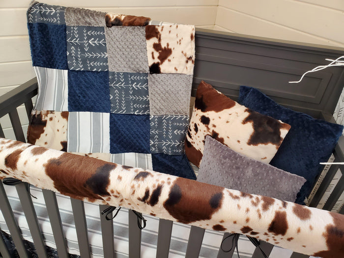 Boy Crib Bedding- Farmhouse Stripe and Cow Minky Farm Collection - DBC Baby Bedding Co