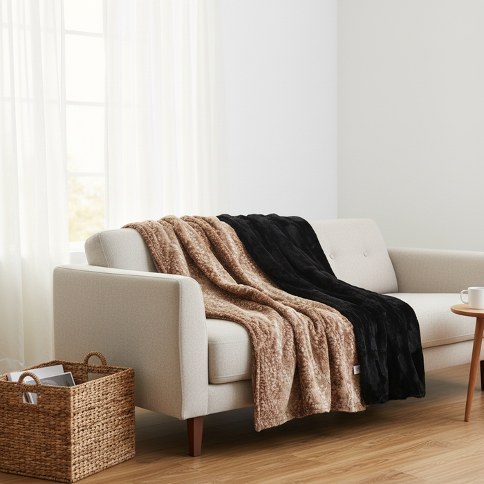 Fawn Minky and Black Hide Minky Blanket - DBC Baby Bedding Co