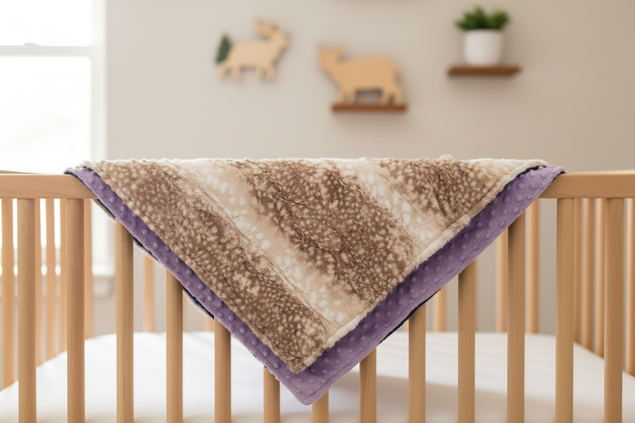Fawn minky blanket with lilac backing - with actual fabric