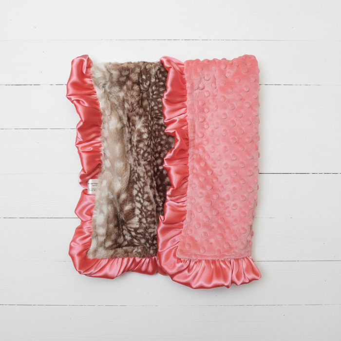 Fawn Minky and Coral Woodland Lovey - DBC Baby Bedding Co