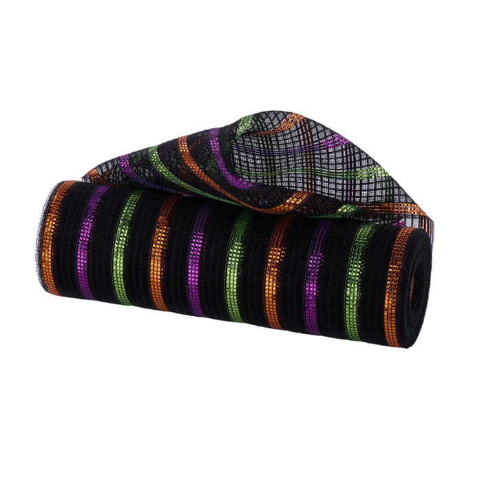 Fine Weave Deco Mesh Black Lime Purple Orange -10.25 inch x 10yards, Halloween Mesh