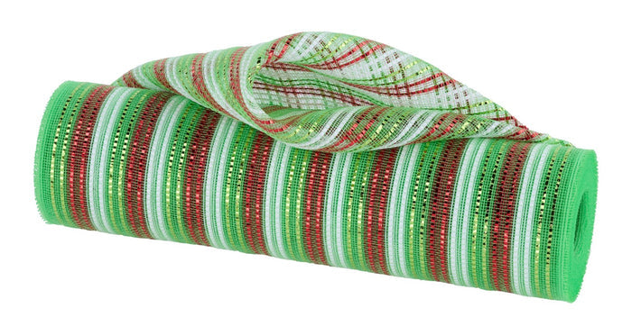 Fine Weave Wide Foil Lime Red White Deco Mesh -10.25 inch x 10yards, Christmas Mesh