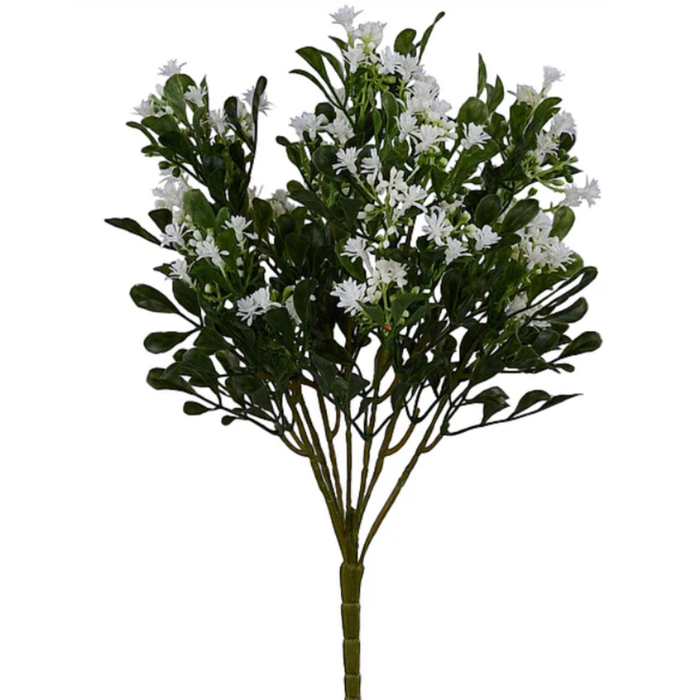 Flower Boxwood Bush 14.5 Inch Spray| Floral Stem Embellishment | Home Decor