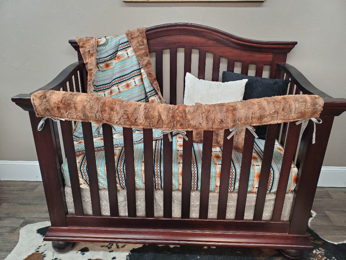 Boy Crib Bedding - Fox Minky and Mint Aztec Western Nursery Collection - DBC Baby Bedding Co