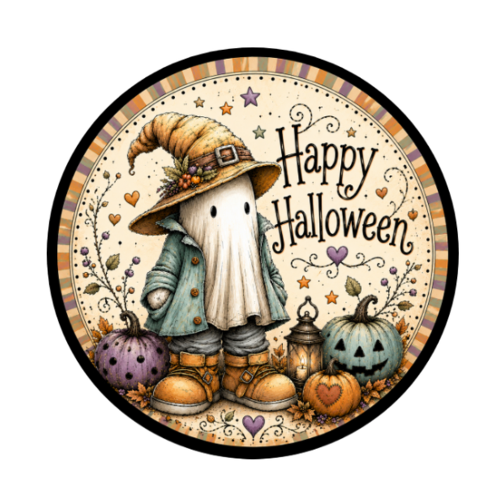 Ghost Witch Hat Halloween Sign 10" Wreath Sign, Home Decor, The Ritzy Cactus