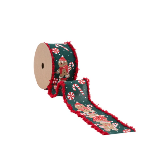 Gingerbread Candy Cane Fuzzy Edge Wired Ribbon by LA – 2.5" x 10 Yards,  Wreath Ribbon