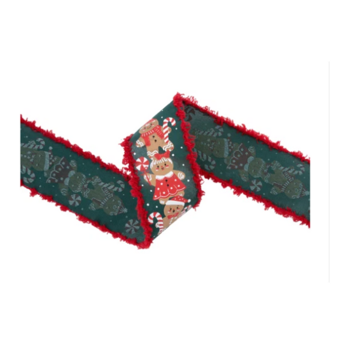 Gingerbread Candy Cane Fuzzy Edge Wired Ribbon by LA – 2.5" x 10 Yards,  Wreath Ribbon
