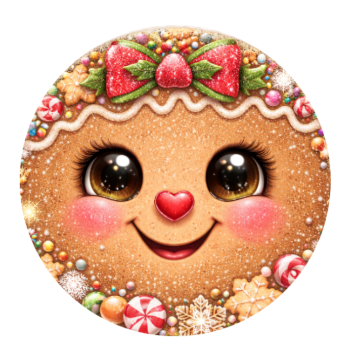 Gingerbread Face Winter 10 inch Sign, Metal Wreath Sign, Home Decor, The Ritzy Cactus