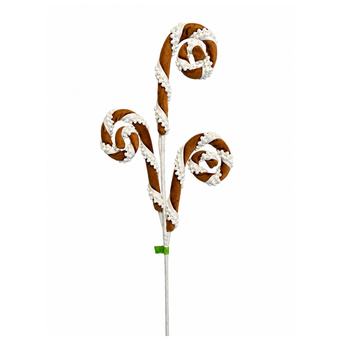 Gingerbread Stripe Spiral Curly Spray 28 Inch, Holiday Stem Embellishment