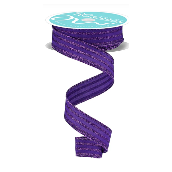 Glitter Vertical Stripe Purple Wired Ribbon by RG Ribbon – 7/8" x 10 yards