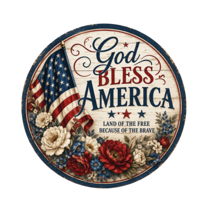 God Bless America Floral 10" Wreath Sign, Home Decor, The Ritzy Cactus
