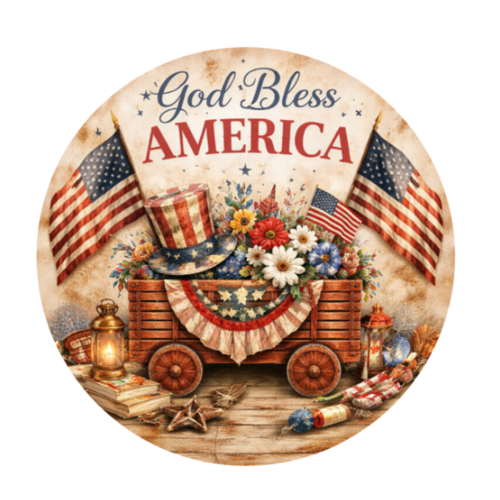 God Bless America Sign 10 inch Wreath Sign, Home Decor, The Ritzy Cactus