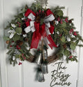 Grapevine Christmas Wreath 26x 31 Inches with Old-Fashioned Silver Bells & Red/Silver Wired Ribbon