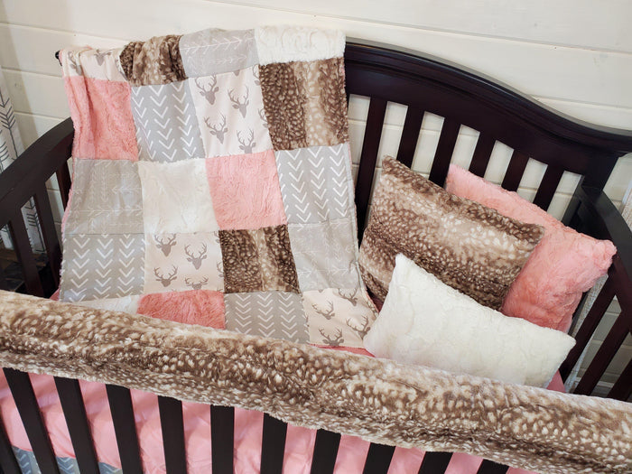 Girl Crib Bedding- Woodland in Coral Collection - DBC Baby Bedding Co