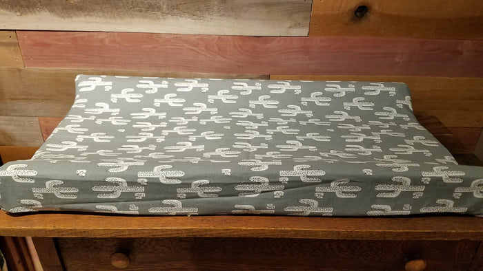 Changing Pad Cover - Cactus in Gray - DBC Baby Bedding Co