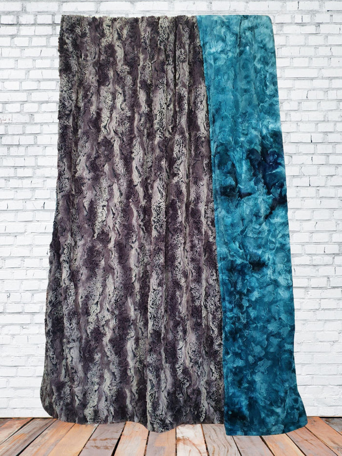 Luxe Minky Blanket - Gray Wild Rabbit Minky and Mallard Galaxy Minky - DBC Baby Bedding Co