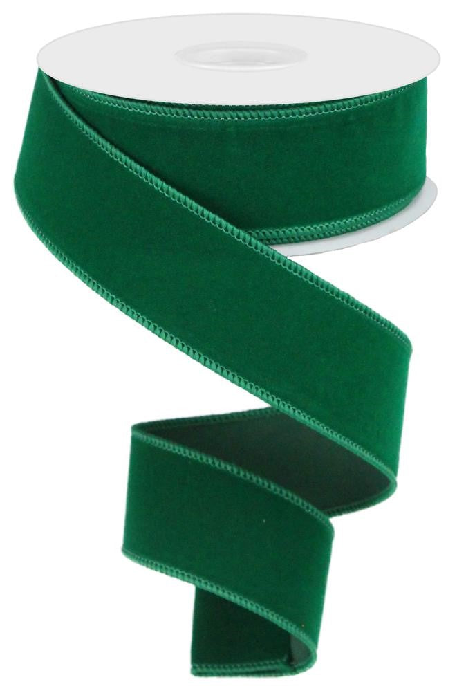 Green Velvet Wired Ribbon by RG Ribbon – 1.5" x 10 Yards, Holiday Wreath Ribbon,  Craft Supplies