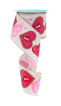 Heart Lock Wired Ribbon by RG Ribbon  2.5" x 10 Yards, Spring Valentine Wreath Ribbon,  Craft Supplies
