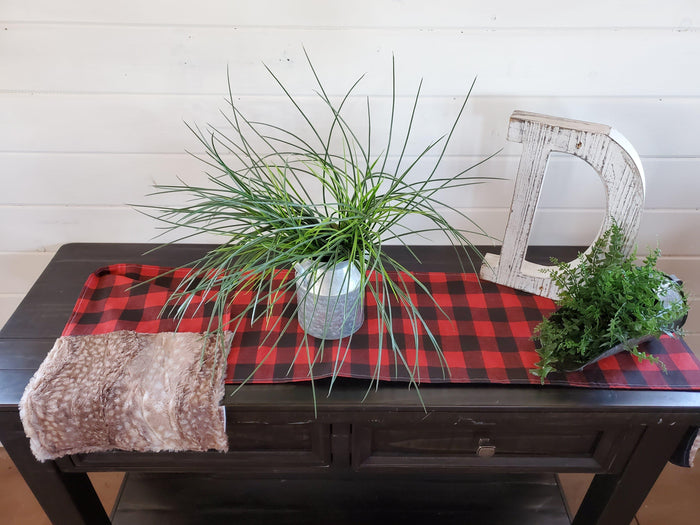 Home Decor - Table Runner - Red Black Check with Fawn Minky decorative ends - DBC Baby Bedding Co