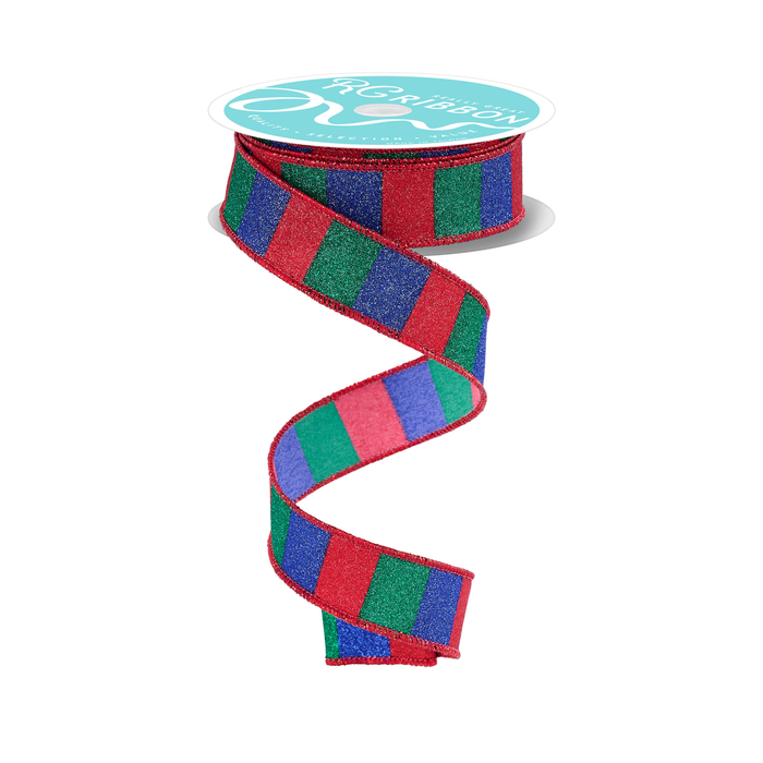 Horizontal Glitter Stripe Wired Ribbon by RG Ribbon – 7/8" x 10 Yards