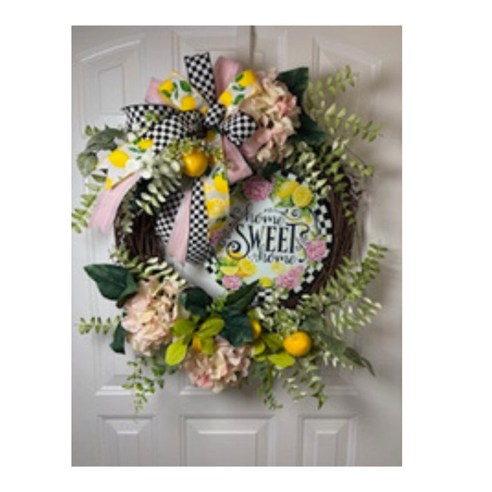 Hydrangea Lemon Grapevine Wreath, Home Decor, The Ritzy Cactus