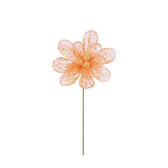 Iridescent Orange 9" Foil Filigree Flower Stem, Spring Summer Wreath Embellishment , DIY Wreath Supply