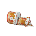 Ivory Rust Fall Pampas  Wired Ribbon by JAS – 2.5" x 10 Yards, Wreath Ribbon