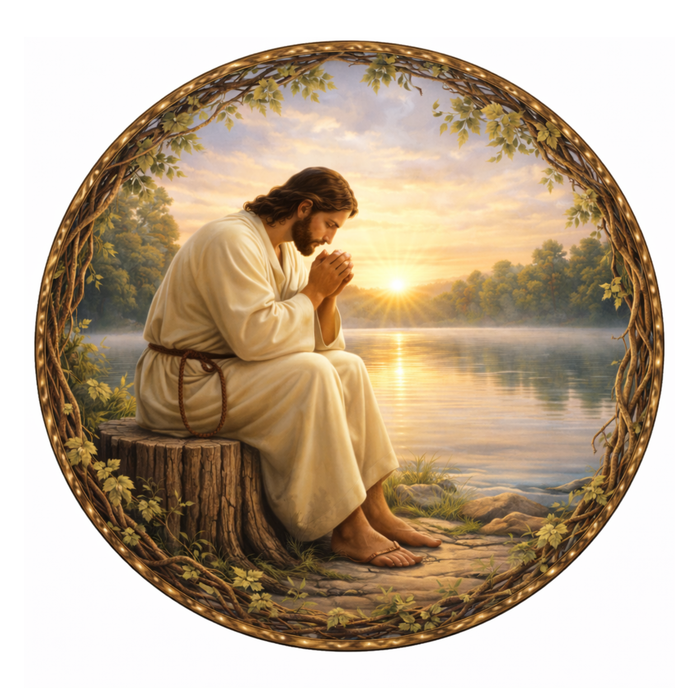 Jesus Praying 10 inch Wreath Sign, Home Decor, The Ritzy Cactus