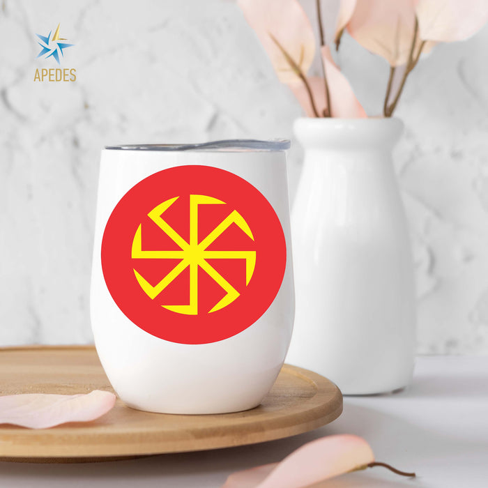 Kolovrat Slavic Solar Symbol Stainless Steel Stemless Wine Cup 12 OZ - Apedes Flags And Banners