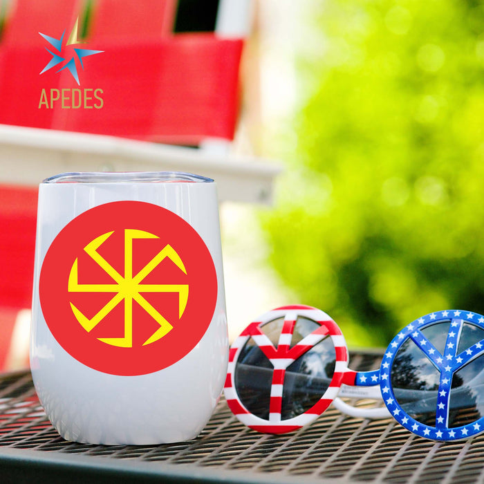 Kolovrat Slavic Solar Symbol Stainless Steel Stemless Wine Cup 12 OZ - Apedes Flags And Banners