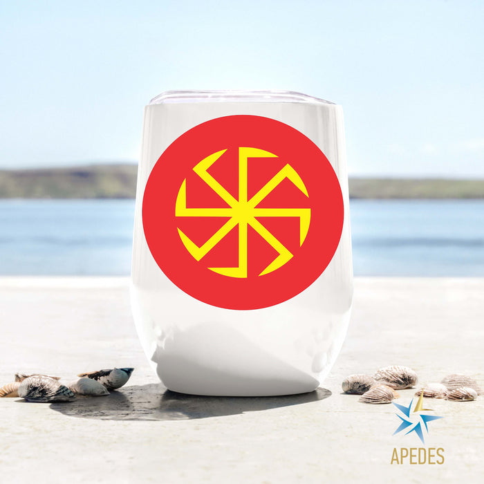 Kolovrat Slavic Solar Symbol Stainless Steel Stemless Wine Cup 12 OZ - Apedes Flags And Banners