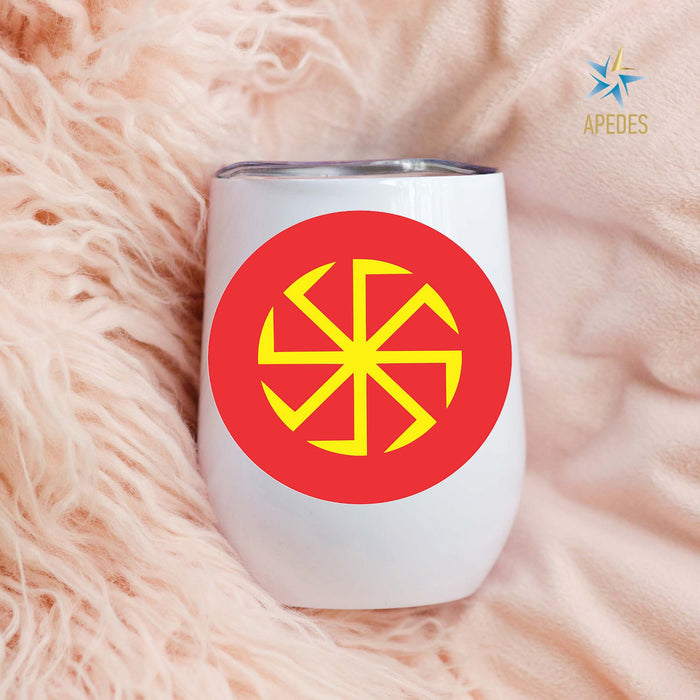 Kolovrat Slavic Solar Symbol Stainless Steel Stemless Wine Cup 12 OZ - Apedes Flags And Banners