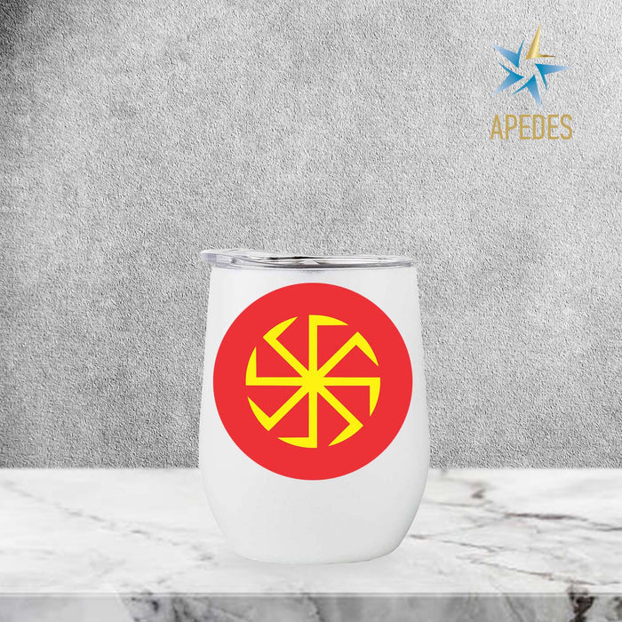 Kolovrat Slavic Solar Symbol Stainless Steel Stemless Wine Cup 12 OZ - Apedes Flags And Banners