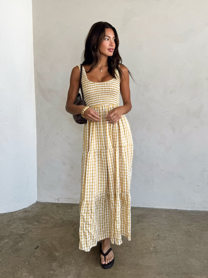 Lemon Ricotta Gingham Maxi Dress - Stitch And Feather