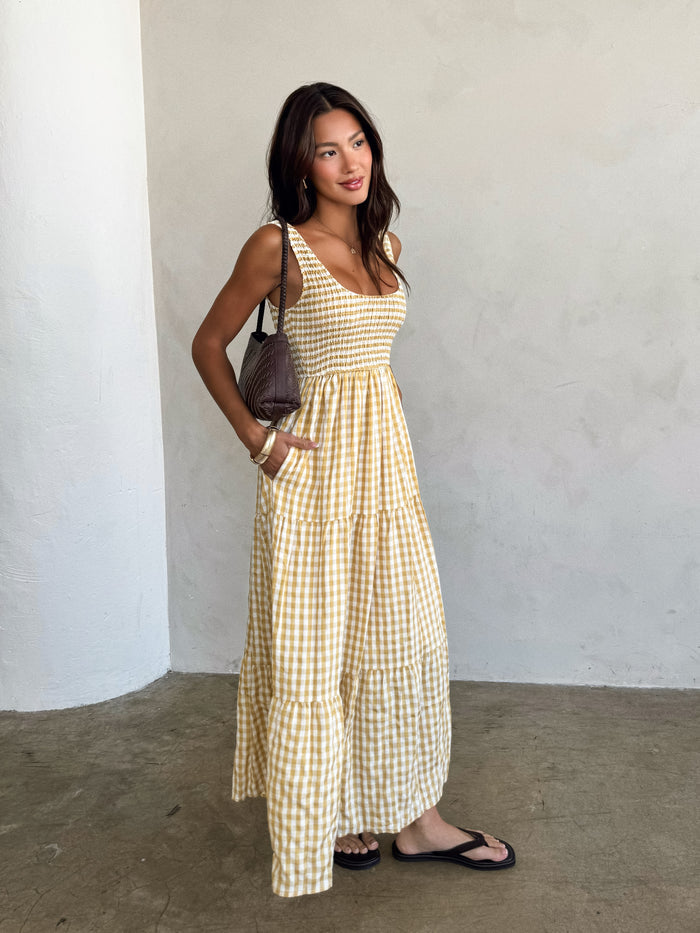 Lemon Ricotta Gingham Maxi Dress - Stitch And Feather