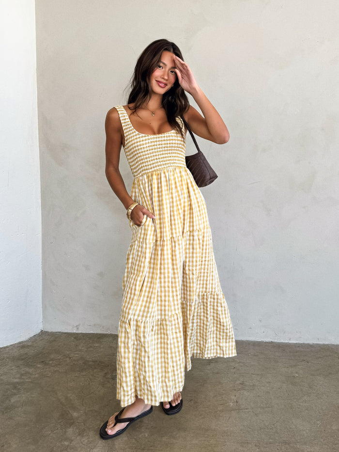 Lemon Ricotta Gingham Maxi Dress - Stitch And Feather