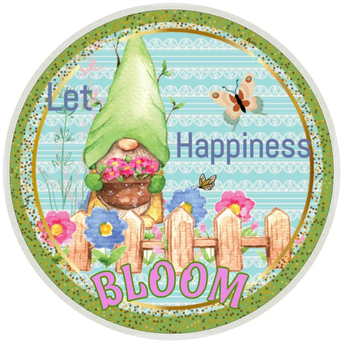 Let Happiness Bloom Gnome Sign , Wreath Sign, Home Decor