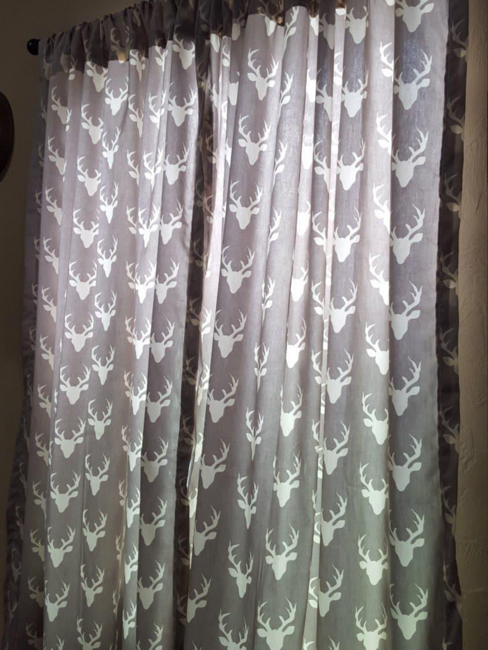Curtain Panels or Valance - Light Gray Buck Woodland - DBC Baby Bedding Co