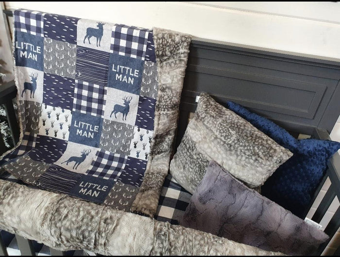 Custom Boy Crib Bedding - Little Man Deer Woodland Collection - DBC Baby Bedding Co