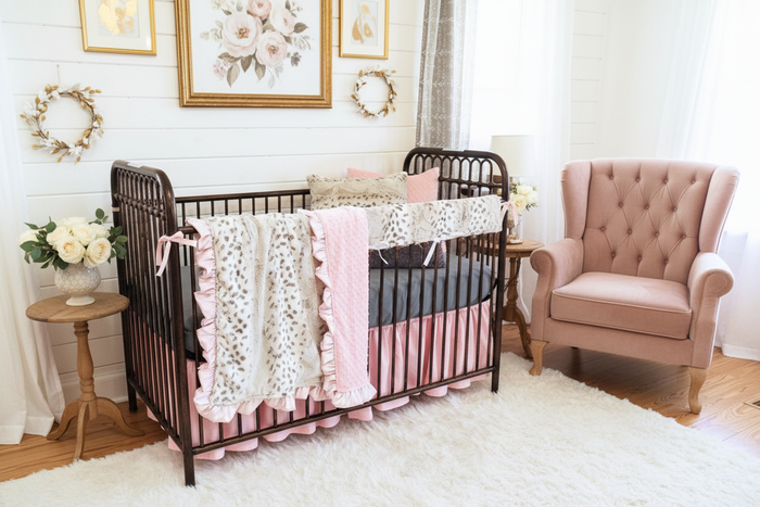 Leopard Pink Gray Bedding Elegant Nursery Fresh