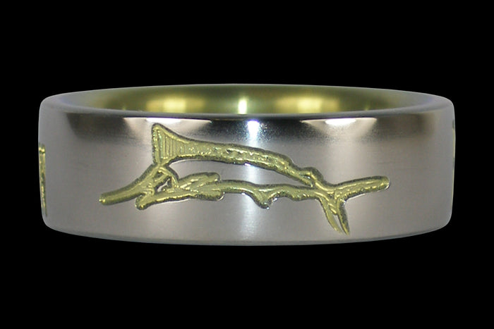 Marlin Engraved Titanium Ring Anodized Yellow - Hawaii Titanium Rings