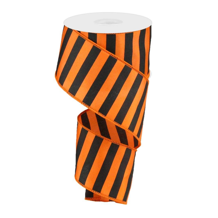 Medium Horizontal Stripe Black Orange Wired Ribbon by RG Ribbon – 2.5" x 10 Yards, Wreath Ribbon