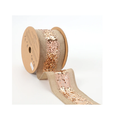 Metallic Striped Natural Bronze Wired Ribbon by LA – 2.5" x 10 Yards, Wreath Ribbon