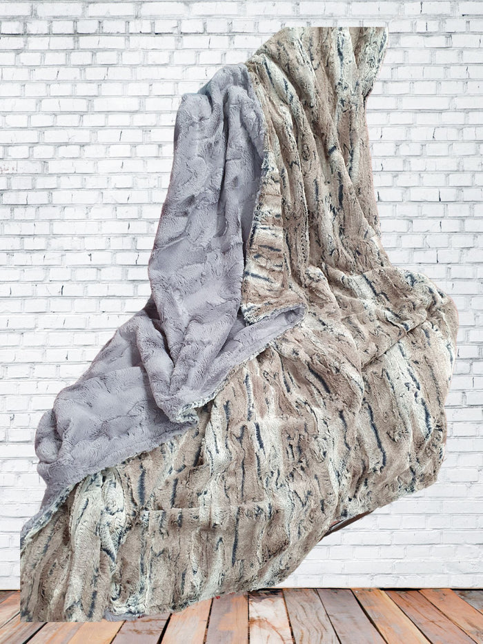 Luxe Minky Blanket - Mountain Fox Minky and Gray Hide Minky - DBC Baby Bedding Co