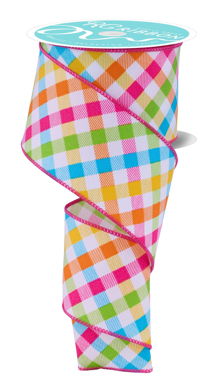 Multicolor Plaid Ribbon by RG Ribbon  2.5" x 10 Yards, Spring Easter Wreath Ribbon,  Craft Supplies