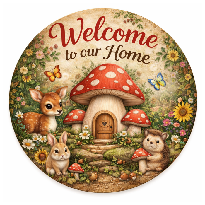 Mushroom Welcome 10 Inch Wreath Sign, Metal Wreath Sign, Home Decor, DIY, The Ritzy Cactus