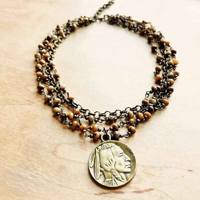 Natural Agate Collar-Length Necklace with Coin - Infinity Raine