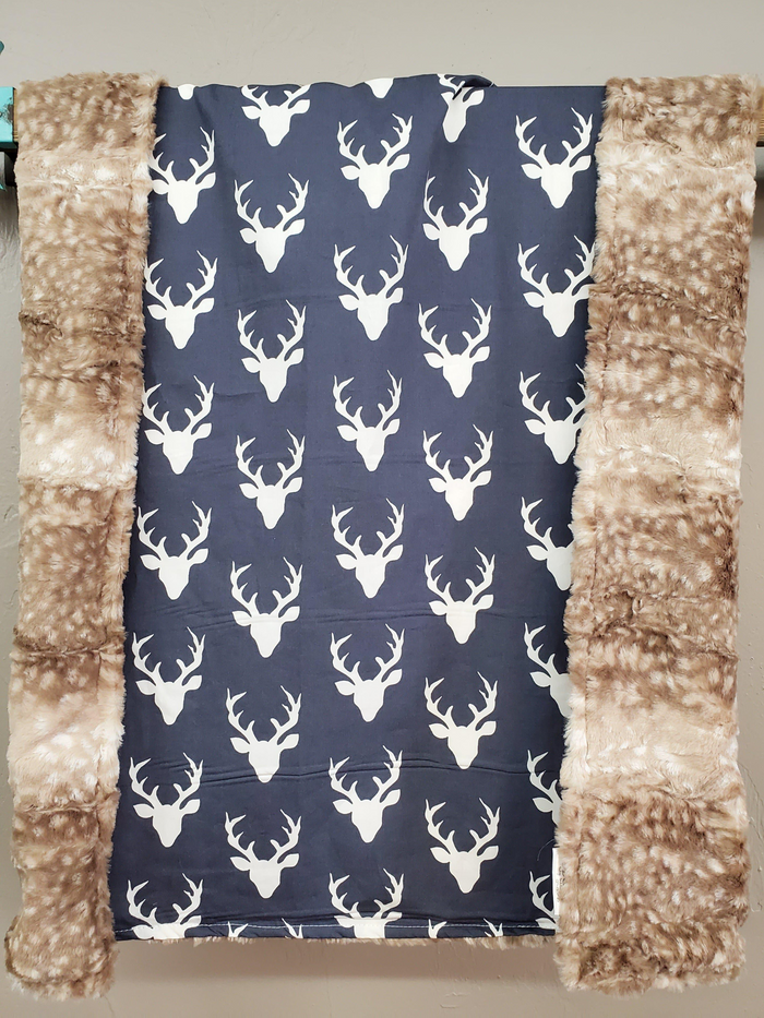 Standard Blanket - Navy Buck and Fawn Minky Woodland Blanket - DBC Baby Bedding Co